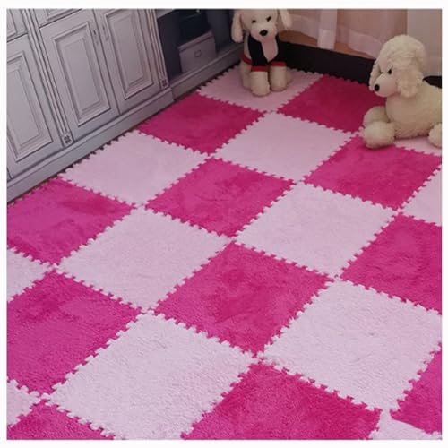 Weiche Plüsch-Puzzle-Spielmatten, ineinander greifende Schaumstoff-Bodenmatten, Flauschige Teppichfliesen aus Plüsch, Schaumstoffbodenbelag für Schlafzimmer/Spielzimmer, 10 Stück, 30,5 x 30,5 cm (Far von MYRDBT