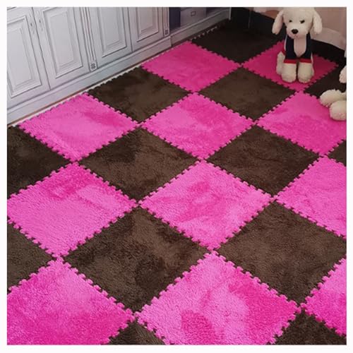 Weiche Plüsch-Puzzle-Spielmatten, ineinander greifende Schaumstoff-Bodenmatten, Flauschige Teppichfliesen aus Plüsch, Schaumstoffbodenbelag für Schlafzimmer/Spielzimmer, 10 Stück, 30,5 x 30,5 cm (Far von MYRDBT