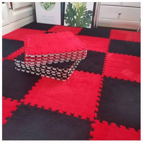 Weiche Plüsch-Puzzle-Spielmatten, ineinander greifende Schaumstoff-Bodenmatten, Flauschige Teppichfliesen aus Plüsch, Schaumstoffbodenbelag für Schlafzimmer/Spielzimmer, 10 Stück, 30,5 x 30,5 cm (Far von MYRDBT