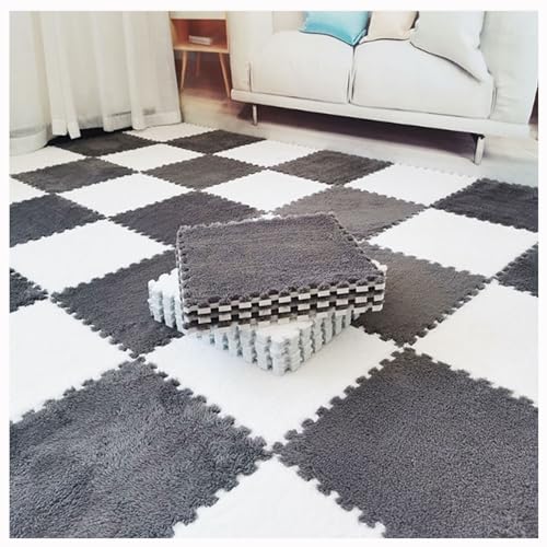 Weiche Plüsch-Puzzle-Spielmatten, ineinander greifende Schaumstoff-Bodenmatten, Flauschige Teppichfliesen aus Plüsch, Schaumstoffbodenbelag für Schlafzimmer/Spielzimmer, 10 Stück, 30,5 x 30,5 cm (Far von MYRDBT