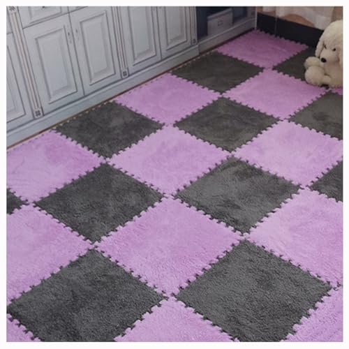 Weiche Plüsch-Puzzle-Spielmatten, ineinander greifende Schaumstoff-Bodenmatten, Flauschige Teppichfliesen aus Plüsch, Schaumstoffbodenbelag für Schlafzimmer/Spielzimmer, 10 Stück, 30,5 x 30,5 cm (Far von MYRDBT
