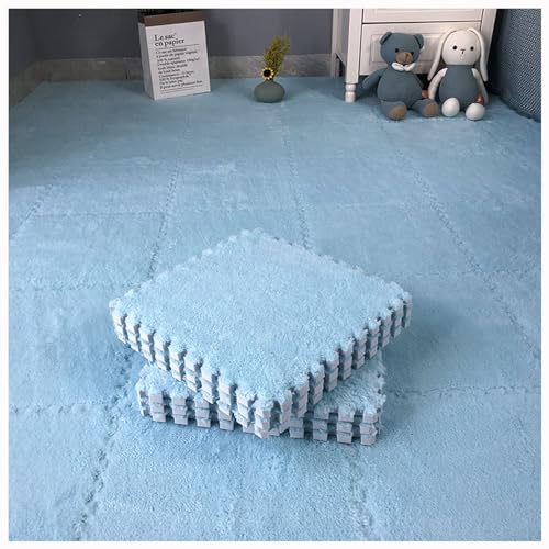Weiche Plüsch-Puzzle-Spielmatten, ineinander greifende Schaumstoff-Bodenmatten, Flauschige Teppichfliesen aus Plüsch, Schaumstoffbodenbelag für Schlafzimmer/Spielzimmer, 10 Stück, 30,5 x 30,5 cm (Far von MYRDBT