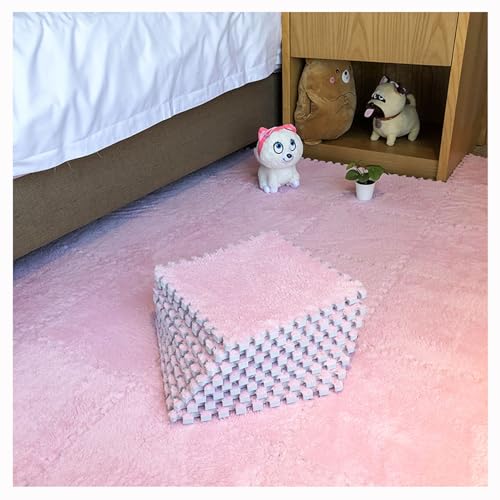 Weiche Plüsch-Puzzle-Spielmatten, ineinander greifende Schaumstoff-Bodenmatten, Flauschige Teppichfliesen aus Plüsch, Schaumstoffbodenbelag für Schlafzimmer/Spielzimmer, 10 Stück, 30,5 x 30,5 cm (Far von MYRDBT