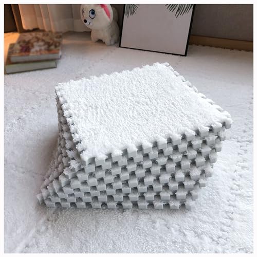 Weiche Plüsch-Puzzle-Spielmatten, ineinander greifende Schaumstoff-Bodenmatten, Flauschige Teppichfliesen aus Plüsch, Schaumstoffbodenbelag für Schlafzimmer/Spielzimmer, 10 Stück, 30,5 x 30,5 cm (Far von MYRDBT