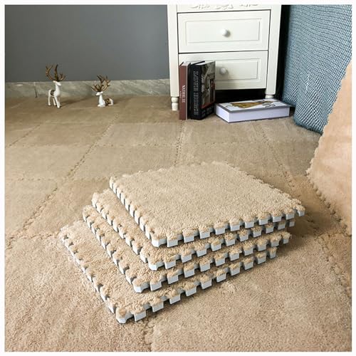 Weiche Plüsch-Puzzle-Spielmatten, ineinander greifende Schaumstoff-Bodenmatten, Flauschige Teppichfliesen aus Plüsch, Schaumstoffbodenbelag für Schlafzimmer/Spielzimmer, 10 Stück, 30,5 x 30,5 cm (Far von MYRDBT
