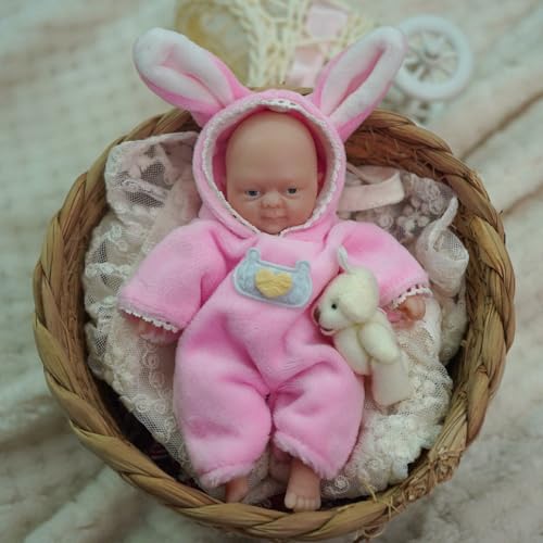 4,5 Zoll Silikon Baby Mädchen Kitty, Mini Reborn Babypuppen, Winzige Silikon Babypuppen, Mini Realistische Neugeborene Babypuppen Silikon Ganzkörper Stressabbau mit Fütterungszubehör 4,5 Zoll Silikon Baby Mädchen Kitty, Mini Reborn Babypuppen, Winzige Silikon Babypuppen, Mini Realistische Neugeborene Babypuppen Silikon Ganzkörper Stressabbau mit Fütterungszubehör von MYREBABY