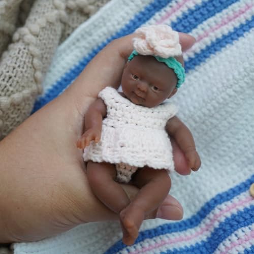 MYREBABY Reborn Minipuppen, 11,4 cm, schwarz, Judy aus Silikon, realistische kleine Puppen für Neugeborene, zur Linderung von Stress im Körper von MYREBABY