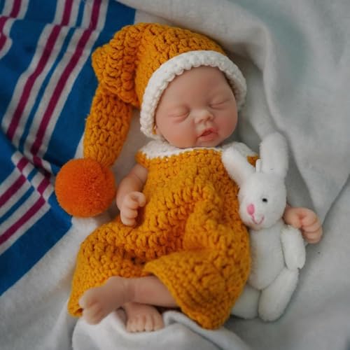 MYREBABY 17,8 cm Reborn Babypuppen Jungen, Mini Realistische Silikon-Babypuppen, Realistische Weiche Silikon Neugeborene Babypuppe mit Fütterungszubehör & Geschenkbox von MYREBABY