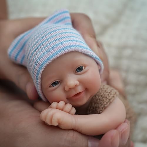 MYREBABY 17,8 cm Große Miniatur-Babypuppe, Silikon, Ganzkörper, Weiche Haut, Realistisch, Echtes Leben, Mit Fütterungszubehör (Jungen) von MYREBABY