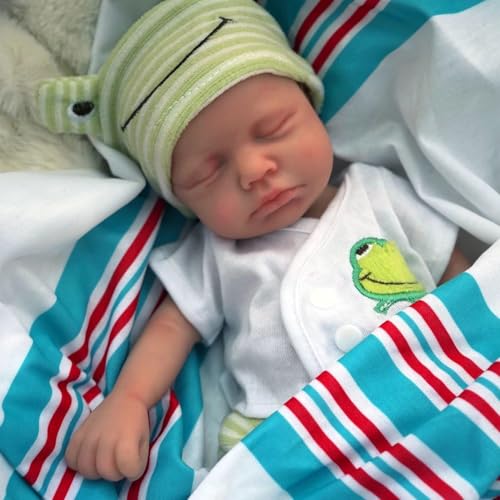 MYREBABY 30,5 cm lebensechte Reborn Babypuppen, Vollsilikon Reborn Baby, Realistische Neugeborene Babypuppe Schlafender Junge Real Life Babypuppen mit Kleidung Set & Fütterungszubehör von MYREBABY
