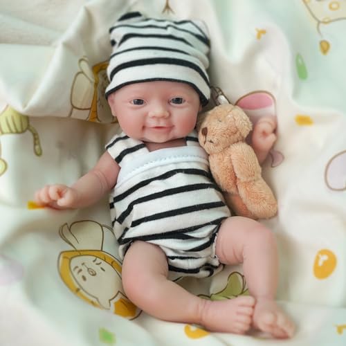 MYREBABY 7 Zoll Mini-Silikon-Baby, wiedergeborene Babypuppen, Silikon-Ganzkörper-realistische Neugeborene-Babypuppe, echte Miniatur-Babypuppe (Junge) von MYREBABY