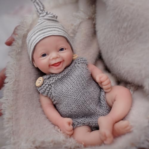 MYREBABY 7 Zoll wiedergeborene Babypuppe, Silikonpuppe Junge Owen Mini realistische Neugeborene Babypuppen Silikon Ganzkörper Stressabbau von MYREBABY