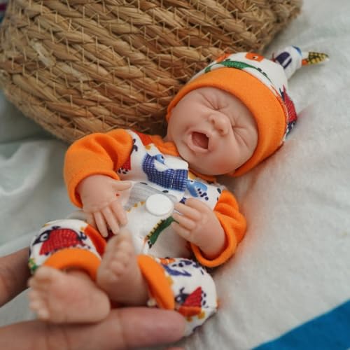 MYREBABY Mini-Babypuppe, 17,8 cm, Silikon, Ganzkörper-Baby-Puppe, weiche Haut, realistische Babypuppe, echtes Leben, kleine Babypuppe mit Fütterungszubehör und Geschenkbox (Jungen) von MYREBABY