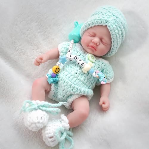 MYREBABY Mini Ganzkörper Platinum Silikon Reborn Babypuppe 7 Zoll Miniatur Aussehen Echt Baby Lebensecht Schlafendes Mädchen Neugeborene Babypuppe mit Fütterung Spielzeug Zubehör von MYREBABY