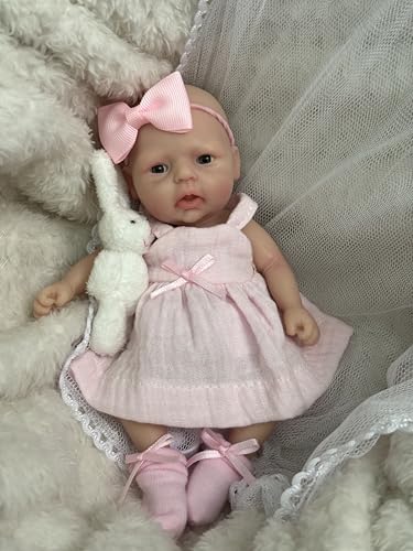 MYREBABY Mini Ganzkörper Silikon Reborn Babypuppe 7 Zoll Miniatur Realistische Neugeborene Puppe Sieht Echte Babys Lebensechte Augen Offen Baby Mädchen Weicher Körper Anti Stress Puppen von MYREBABY