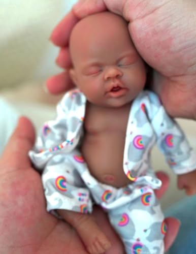 MYREBABY Reborn Babypuppe, Schwarz, 17,8 cm, Silikon, Schwarz, Mini-Puppe, realistische Babypuppe, für Neugeborene, Ganzkörper-Stressabbau (Mädchen)-A von MYREBABY