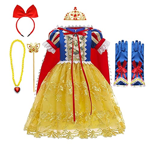 MYRISAM Schneewittchen Kostüm mit Umhang Mädchen Prinzessin Geburtstag Kleid Karneval Weihnachten Halloween Verkleidung Partykleid Hochzeit Lang Tüll Ballkleid mit Accessoires 10-11 Jahre von MYRISAM