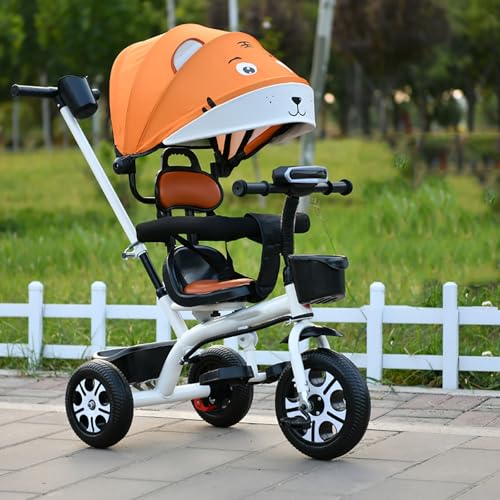 4 in 1 Laufrad Dreirad, Baby-Dreirad mit abnehmbarem Verdeck, verstellbarem Schiebegriff, Sicherheitsgurt, klappbarer Fußstütze und Aufbewahrungskorb, Kinderwagen Fahrrad Geschenk für Kleinkinder 8 Mo von MYRTFK