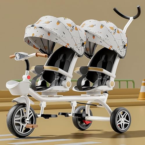 Kinderdreirad - 4 in 1 Doppelsitz-Kinder-Dreirad, Zweisitzer-Tretfahrrad, Kinderwagen mit Sonnenschirm, stabiler Rahmen, robuster Rahmen, Outdoor-Spielplatz-Ausrüstung Dreiräder, für Jungen und Mädche Kinderdreirad - 4 in 1 Doppelsitz-Kinder-Dreirad, Zweisitzer-Tretfahrrad, Kinderwagen mit Sonnenschirm, stabiler Rahmen, robuster Rahmen, Outdoor-Spielplatz-Ausrüstung Dreiräder, für Jungen und Mädche von MYRTFK