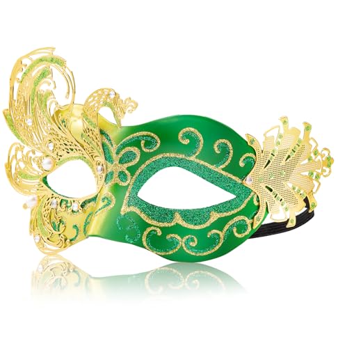 MYSEUNI Damen-Venezianische Maske Olivgrün | Elegante Handbemalt Phoenix Maskenball Maske - Für Hochzeiten & Karneval passend, Halloween & Kostümpartys von MYSEUNI