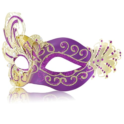 2024 Neue lila Maskerade Maske für Frauen Pfau Metall Filigrane Venezianische Maske - Schmetterling Mascarade Maske für Frauen - Perfekt für Karneval, Halloween Partys, Kostümparty, Karneval, Hochzeit von MYSEUNI