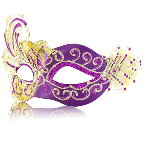 2024 Neue lila Maskerade Maske für Frauen Pfau Metall Filigrane Venezianische Maske - Schmetterling Mascarade Maske für Frauen - Perfekt für Karneval, Halloween Partys, Kostümparty, Karneval, Hochzeit von MYSEUNI