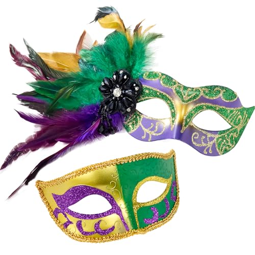 MYSEUNI 2025 Neue Karnevalsmaske mit Federn - Venezianische Paare Masken für Maskerade Party, Karneval, Halloween, Cosplay Party, Themenball MYSEUNI 2025 Neue Karnevalsmaske mit Federn - Venezianische Paare Masken für Maskerade Party, Karneval, Halloween, Cosplay Party, Themenball von MYSEUNI