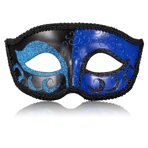 MYSEUNI 2024 Neue Maskerade Maske für Herren - Retro Venezianische Herren Maskerade Maske Blau für Cosplay Halloween Party Karneval Mascarade Ball von MYSEUNI