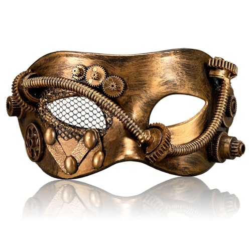 MYSEUNI 2025 Neue Steampunk Mechanische Maske Gold Steam Punk Halloween Cosplay Kostüm für Herren - Perfekt für Maskerade Party, Ball, Abschlussball, Weihnachten, Neujahr, Karneval MYSEUNI 2025 Neue Steampunk Mechanische Maske Gold Steam Punk Halloween Cosplay Kostüm für Herren - Perfekt für Maskerade Party, Ball, Abschlussball, Weihnachten, Neujahr, Karneval von MYSEUNI