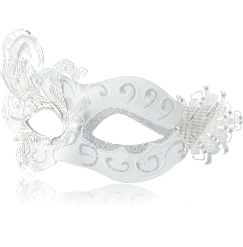 MYSEUNI Damen-Venezianische Maske | Elegante Handbemalt Phoenix Maskenball Weiß-Eis Masken - Für Hochzeiten & Karneval passend, Halloween & Kostümpartys von MYSEUNI