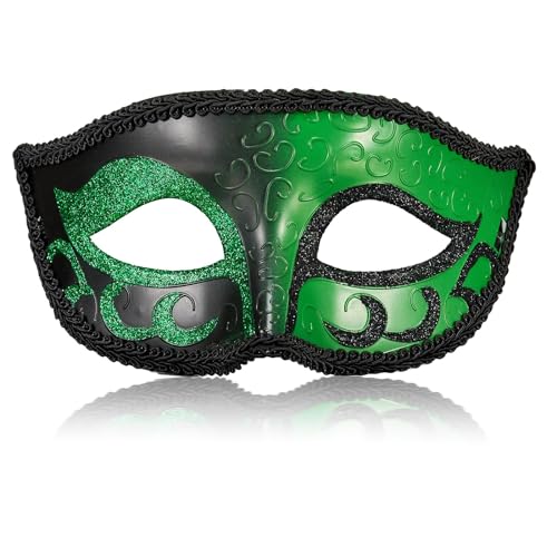 MYSEUNI 2024 Neue grüne Maskerade Maske für Herren - Retro Venezianische Masken Maskerade Ball für Cosplay Halloween Party Karneval Mascarade Ball, Einheitsgröße von MYSEUNI