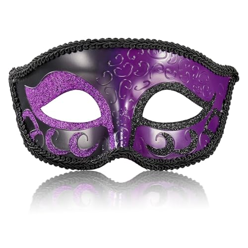 MYSEUNI 2024 Neue lila Maskerade Maske für Herren - Retro Venezianische Herren Maskerade Maske für Cosplay Halloween Party Karneval Mascarade Ball von MYSEUNI