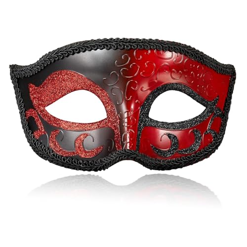 MYSEUNI 2024 Neue rote Maskerade Maske für Herren - Retro Venezianische Herren Maskerade Ball Maske für Cosplay Halloween Party Karneval Mascarade Ball von MYSEUNI