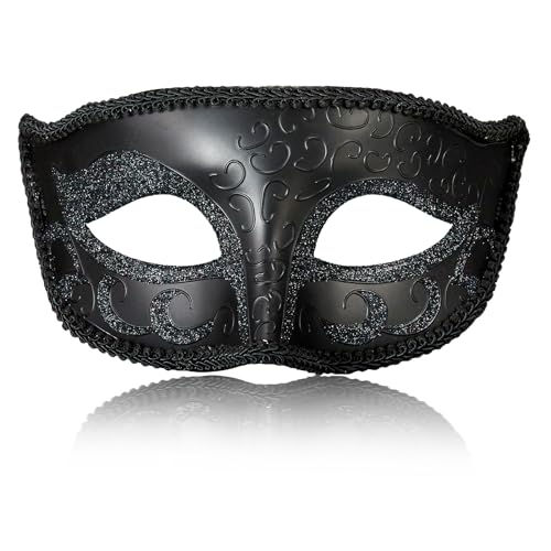 MYSEUNI 2025 Neue schwarze Maskerade-Maske für Herren, venezianische Retro-Maskarade-Maske für Cosplay, Halloween, Party, Karneval, Maskarade-Ball von MYSEUNI