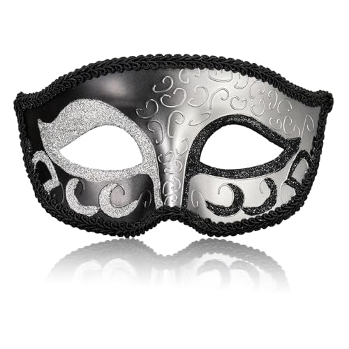 MYSEUNI 2024 Neue silberne männliche Maskerade Maske - Retro Venezianische Herren Maskerade Maske für Cosplay Halloween Party Karneval Mascarade Ball, Einheitsgröße, Schwarz/Silberfarben von MYSEUNI