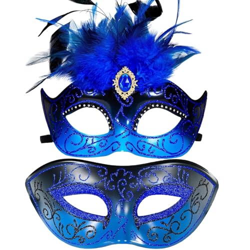 MYSEUNI 2025 Feder Maskerade Maske für Paare Blau - Maskerade Ball Maske für Frauen - Verstellbares Stirnband für Halloween, Karneval, Cosplay Party MYSEUNI 2025 Feder Maskerade Maske für Paare Blau - Maskerade Ball Maske für Frauen - Verstellbares Stirnband für Halloween, Karneval, Cosplay Party von MYSEUNI