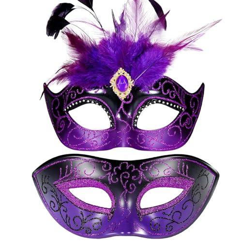 MYSEUNI 2025 Lila Maskerade Maske mit Federn für Paare Maskerade Masken für Erwachsene Frauen Kostüm Maske für Karneval Cosplay Party MYSEUNI 2025 Lila Maskerade Maske mit Federn für Paare Maskerade Masken für Erwachsene Frauen Kostüm Maske für Karneval Cosplay Party von MYSEUNI
