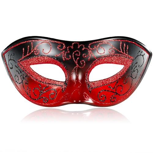 MYSEUNI 2025 Neue rote Maskerade Maske für Herren - Retro Venezianische Herren Maskerade Ball Maske für Cosplay Halloween Party Karneval MYSEUNI 2025 Neue rote Maskerade Maske für Herren - Retro Venezianische Herren Maskerade Ball Maske für Cosplay Halloween Party Karneval von MYSEUNI