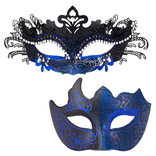 MYSEUNI Blaue Maskerade Maske für Paar - funkelnde Strass Metall Mascaraden Maske für Frauen & venezianische Masken für Männer - perfekt für Karneval MYSEUNI Blaue Maskerade Maske für Paar - funkelnde Strass Metall Mascaraden Maske für Frauen & venezianische Masken für Männer - perfekt für Karneval von MYSEUNI