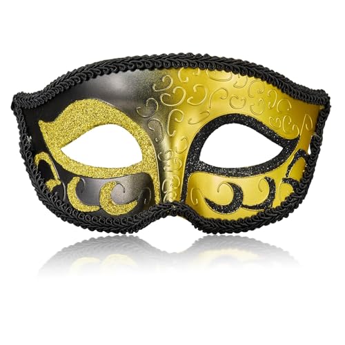 MYSEUNI Goldfarbene Maskenball-Maske für Herren, venezianische Retro-Maske für Cosplay, Halloween, Party, Karneval, Mascarade Ball von MYSEUNI