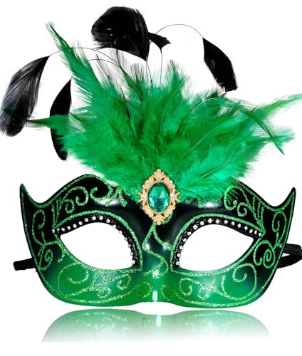 MYSEUNI Grüne Maskenmasken für Frauen mit Federn, Karnevalsmasken für Damen, venezianische Maske für Halloween, Abschlussball MYSEUNI Grüne Maskenmasken für Frauen mit Federn, Karnevalsmasken für Damen, venezianische Maske für Halloween, Abschlussball von MYSEUNI