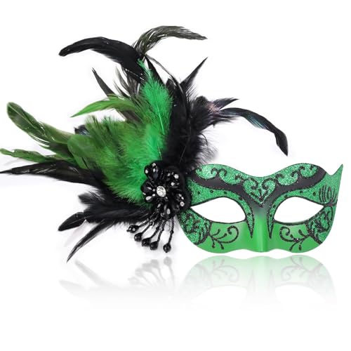 MYSEUNI 2024 Neue grüne Maskerade-Masken für Frauen mit Federn – Karnevalsmasken für Frauen – venezianische Maske für Maskerade-Party, Halloween, Cosplay, Abschlussball, Weihnachten, Geburtstag MYSEUNI 2024 Neue grüne Maskerade-Masken für Frauen mit Federn – Karnevalsmasken für Frauen – venezianische Maske für Maskerade-Party, Halloween, Cosplay, Abschlussball, Weihnachten, Geburtstag von MYSEUNI