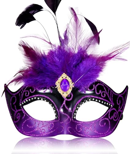 MYSEUNI Lila Maskerade Masken für Frauen - Karneval Maske für Frauen mit Federn - Venezianische Maske für Maskerade Party MYSEUNI Lila Maskerade Masken für Frauen - Karneval Maske für Frauen mit Federn - Venezianische Maske für Maskerade Party von MYSEUNI