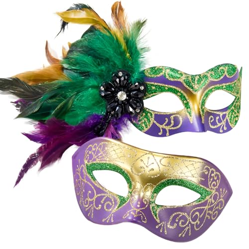 MYSEUNI Mardi Gras Maske mit Federn - Venezianisches Paar Karneval Masken für Maskerade Party Cosplay Party Themenball MYSEUNI Mardi Gras Maske mit Federn - Venezianisches Paar Karneval Masken für Maskerade Party Cosplay Party Themenball von MYSEUNI