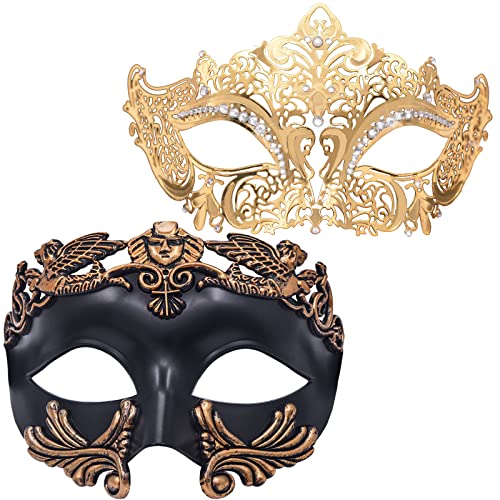 MYSEUNI Maskerade Maske für Paare Gold venezianische Metallmaske & römische griechische venezianische Maske - Cosplay Halloween Party Maske MYSEUNI Maskerade Maske für Paare Gold venezianische Metallmaske & römische griechische venezianische Maske - Cosplay Halloween Party Maske von MYSEUNI