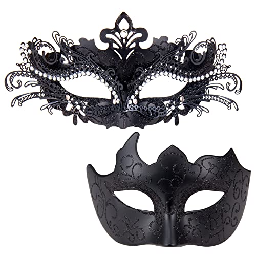MYSEUNI Schwarze Maskerade für Paare - Glänzende Strass Venezianische Maske - Halloween Party Karneval MYSEUNI Schwarze Maskerade für Paare - Glänzende Strass Venezianische Maske - Halloween Party Karneval von MYSEUNI