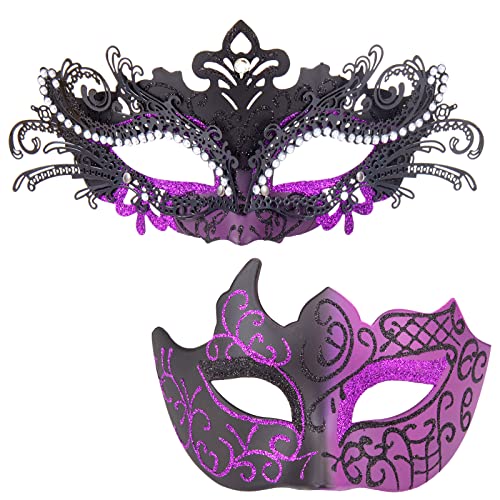 MYSEUNI Violette Maskerade-Maske für Paare – glänzende venezianische Maske mit Strass und venezianischer Herren-Halbmaske für Maskarade, Ball, Abend, Abschlussball, Kostüme, Halloween, Karneval, MYSEUNI Violette Maskerade-Maske für Paare – glänzende venezianische Maske mit Strass und venezianischer Herren-Halbmaske für Maskarade, Ball, Abend, Abschlussball, Kostüme, Halloween, Karneval, von MYSEUNI