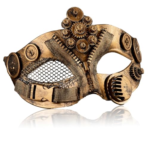 MYSEUNI Mechanische Steampunk-Maske, Gold, Steam-Punk, Halloween, Cosplay, Maskerade-Masken und Kostüme für Männer und Frauen, Maskerade-Party, Ball, Abschlussball, Weihnachten, Neujahr, Karneval MYSEUNI Mechanische Steampunk-Maske, Gold, Steam-Punk, Halloween, Cosplay, Maskerade-Masken und Kostüme für Männer und Frauen, Maskerade-Party, Ball, Abschlussball, Weihnachten, Neujahr, Karneval von MYSEUNI