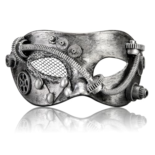 MYSEUNI Mechanische Steampunk-Maske, silberfarben, Steam-Punk, Halloween, Cosplay, Maskerade-Masken und Kostüme für Männer, perfekt für Maskerade-Party, Ball, Abschlussball, Weihnachten, Neujahr, MYSEUNI Mechanische Steampunk-Maske, silberfarben, Steam-Punk, Halloween, Cosplay, Maskerade-Masken und Kostüme für Männer, perfekt für Maskerade-Party, Ball, Abschlussball, Weihnachten, Neujahr, von MYSEUNI