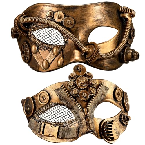 MYSEUNI Mechanische Steampunk-Maske, Steampunk, Halloween, Cosplay, Gold, Steampunk-Maske für Paare, perfekt für Maskerade, Ball, Abschlussball, Weihnachten, Neujahr, Karneval von MYSEUNI